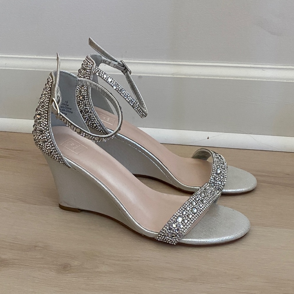 Silver Crystal Ankle-Strap Wedge Sandals